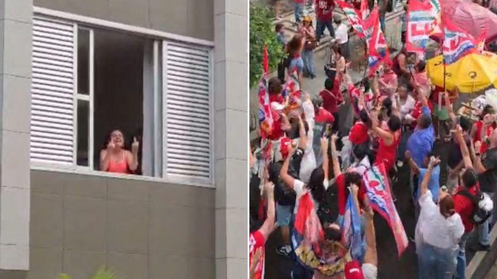 VÍDEO: Em ato em BH, mulher mostra o dedo do meio para eleitores de Lula, que respondem fazendo L