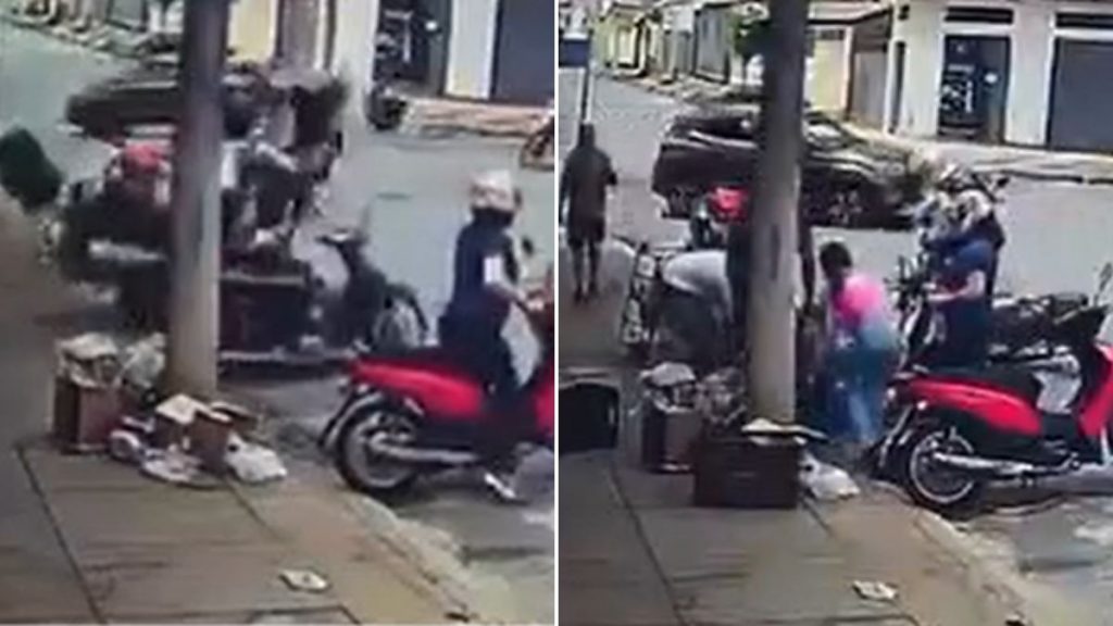 VÍDEO: PM perde controle de moto e bate em três veículos durante perseguição em MG